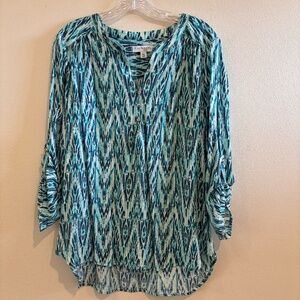 NWT Kim Rogers Petite Women's  V-neck Fresh Aqua Paisley SZ PXL Top